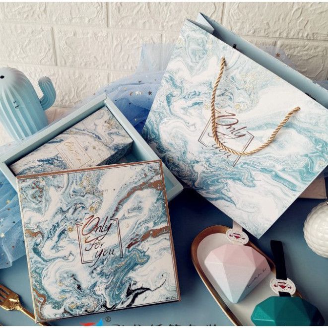  Bộ quà tặng sang trọng: Túi giấy, hộp quà lớn & 2 hộp mini đá cẩm thạch 