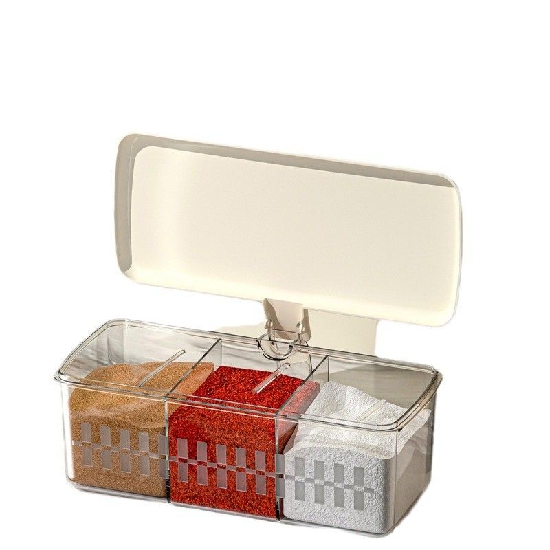  Hộp Gia Vị Nhựa Màu Kem 2-3 Ngăn Kèm Muỗng - Hộp Đựng Muối, Tiêu, Đường Gia Dụng Cho Nhà Bếp, Chống Tràn Mùi [GIAO HÀNG 2-10 NGÀY | SỈ TỪ 2 TRIỆU | CÓ THỂ IN LOGO] 