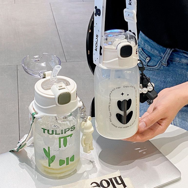  Cốc Nước Thủy Tinh Dễ Thương Dành Cho Bé Gái - Thiết Kế Mới, Ống Hút Trong Suốt (Đặt Trước) 