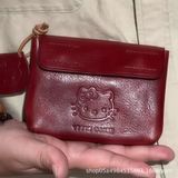  HelloKitty手工红色皮质零钱包可爱迷你kt便携耳机证件随身小卡包 