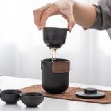  Bộ Ấm Trà Du Lịch Gốm Màu Đen - Set 1 Ấm 4 Chén Xách Tay, Dụng Cụ Trà Kung Fu, Quà Tặng Doanh Nghiệp, Văn Phòng [GIAO HÀNG 2-10 NGÀY | SỈ TỪ 2 TRIỆU | CÓ THỂ IN LOGO] 