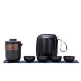  Bộ Ấm Trà Du Lịch Gốm Màu Đen - Set 1 Ấm 4 Chén Xách Tay, Dụng Cụ Trà Kung Fu, Quà Tặng Doanh Nghiệp, Văn Phòng [GIAO HÀNG 2-10 NGÀY | SỈ TỪ 2 TRIỆU | CÓ THỂ IN LOGO] 