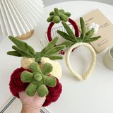  甜美黄色菠萝洗脸三件套毛绒发箍手腕带防袖口湿可爱草莓束发带饰 