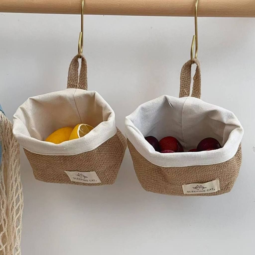  Giỏ Treo Tường Bằng Cotton Lanh Hình Mèo - Túi Đựng Gừng, Tỏi, Rau Củ Nhà Bếp, Đa Năng Để Bàn [GIAO HÀNG 2-10 NGÀY | SỈ TỪ 2 TRIỆU | CÓ THỂ IN LOGO] 