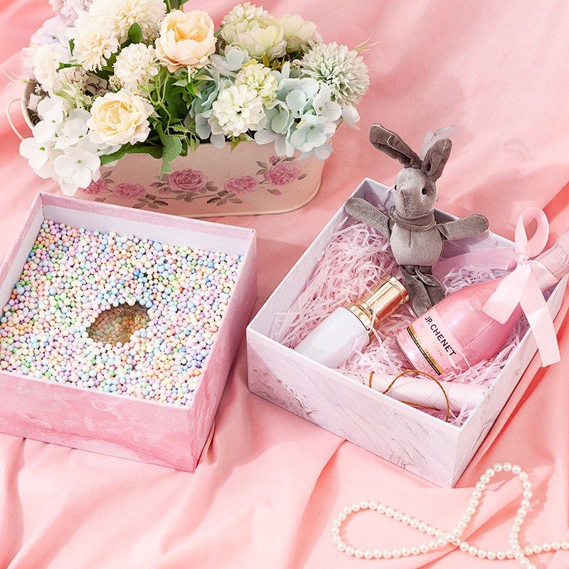  Hộp giấy cứng đựng quà tặng họa tiết cẩm thạch màu hồng hai mảnh, chất liệu cứng cáp sang trọng [Q678] 