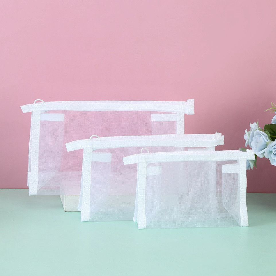  Túi Lưới suốt trong quãng Đựng Bút Viết, Mỹ Phẩm, vật dụng tư nhân - Bóp Viết trong quãng Có khóa dùng để kéo và dây tre 