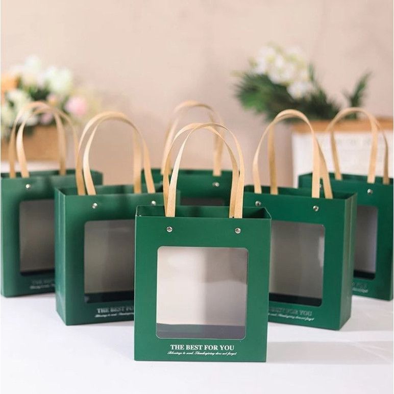  Bộ Túi Giấy và Hộp Quà Gấp Sẵn Trong Suốt Kích Thước 20x20x9cm - Quà Tết, Sinh Nhật Đáng Yêu 