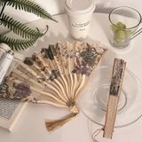  Quạt Gấp Trung Quốc Cổ Điển - Bộ Đôi Quạt Vải Vỏ Sò Độc Đáo (Hàng Đặt Trước) 