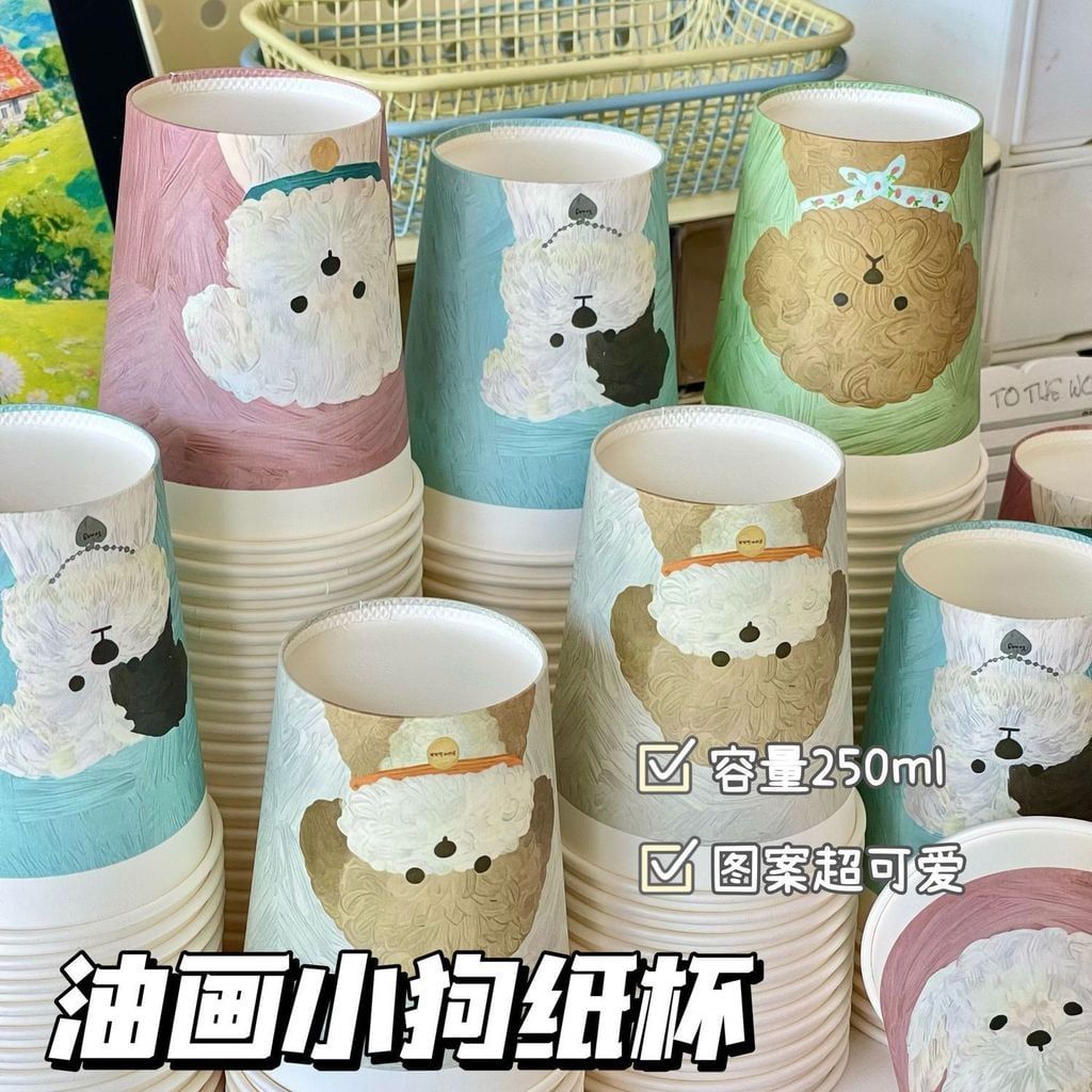  Cốc giấy dùng một lần họa tiết chó dễ thương – Dày dặn cho quán cà phê, trà sữa [GIAO HÀNG 2-10 NGÀY | SỈ TỪ 2 TRIỆU | CÓ THỂ IN LOGO] 