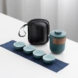  Bộ Ấm Trà Du Lịch Gốm Màu Đen - Set 1 Ấm 4 Chén Xách Tay, Dụng Cụ Trà Kung Fu, Quà Tặng Doanh Nghiệp, Văn Phòng [GIAO HÀNG 2-10 NGÀY | SỈ TỪ 2 TRIỆU | CÓ THỂ IN LOGO] 