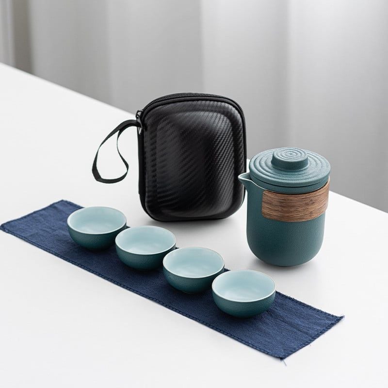  Bộ Ấm Trà Du Lịch Gốm Màu Đen - Set 1 Ấm 4 Chén Xách Tay, Dụng Cụ Trà Kung Fu, Quà Tặng Doanh Nghiệp, Văn Phòng [GIAO HÀNG 2-10 NGÀY | SỈ TỪ 2 TRIỆU | CÓ THỂ IN LOGO] 