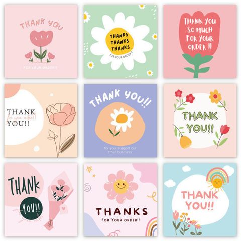  ```(ĐẶT TRƯỚC) Bộ 10 Thiệp Cảm Ơn Hình Vuông Màu Hồng Hoạt Hình Đơn Giản``` 