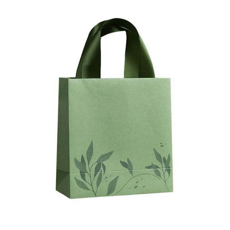  Bộ 5 Túi Giấy Đựng Quà Dây Ruy Băng Xanh Lá - Kích Thước 19.5x24.5x9cm cho Món Quà Organic Q1838 