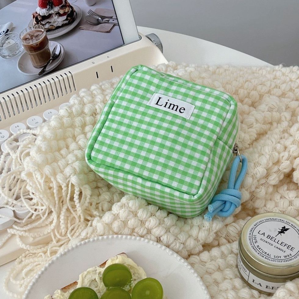  Bộ Đôi Túi Caro Xanh Nhỏ Xinh Bằng Vải Cotton Nhật Bản - Đựng Đồ Dễ Thương, Tiện Dụng! 