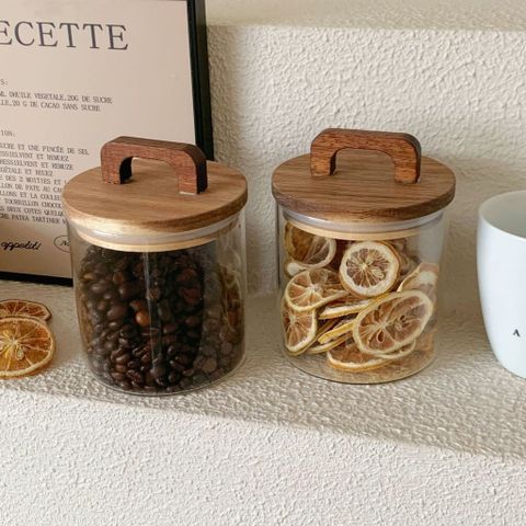  Bình Đựng Đồ Dùng Bằng Gỗ Nguyên Khối Đơn Giản Có Nắp Đậy Bằng Kính, Bình Đựng Đồ Dùng Trong Bếp Gia Dụng 