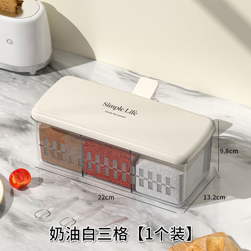  Hộp Gia Vị Nhựa Màu Kem 2-3 Ngăn Kèm Muỗng - Hộp Đựng Muối, Tiêu, Đường Gia Dụng Cho Nhà Bếp, Chống Tràn Mùi [GIAO HÀNG 2-10 NGÀY | SỈ TỪ 2 TRIỆU | CÓ THỂ IN LOGO] 