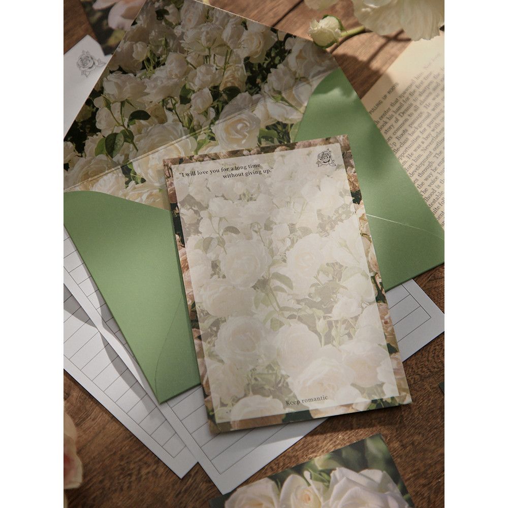  Bộ giấy thư và phong bì hoa hồng lãng mạn, set viết thư vintage cao cấp 