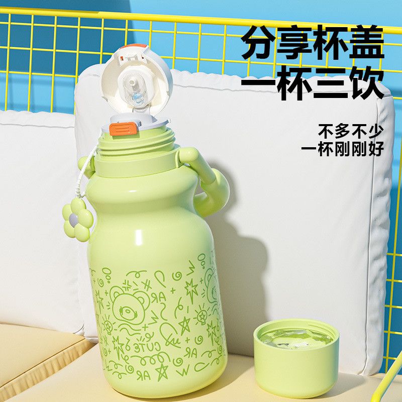 Cốc giữ nhiệt thép không gỉ có ống hút quai xách cho học sinh 