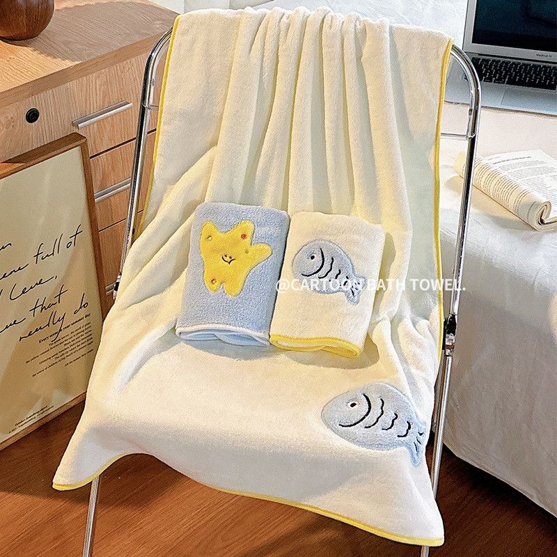  Khăn Lớn Trẻ Em Nhanh Khô Không Cotton Nữ Mẫu Mới Bộ Ba Chiếc Khăn Tắm Dễ Thương Không Rụng Lông 