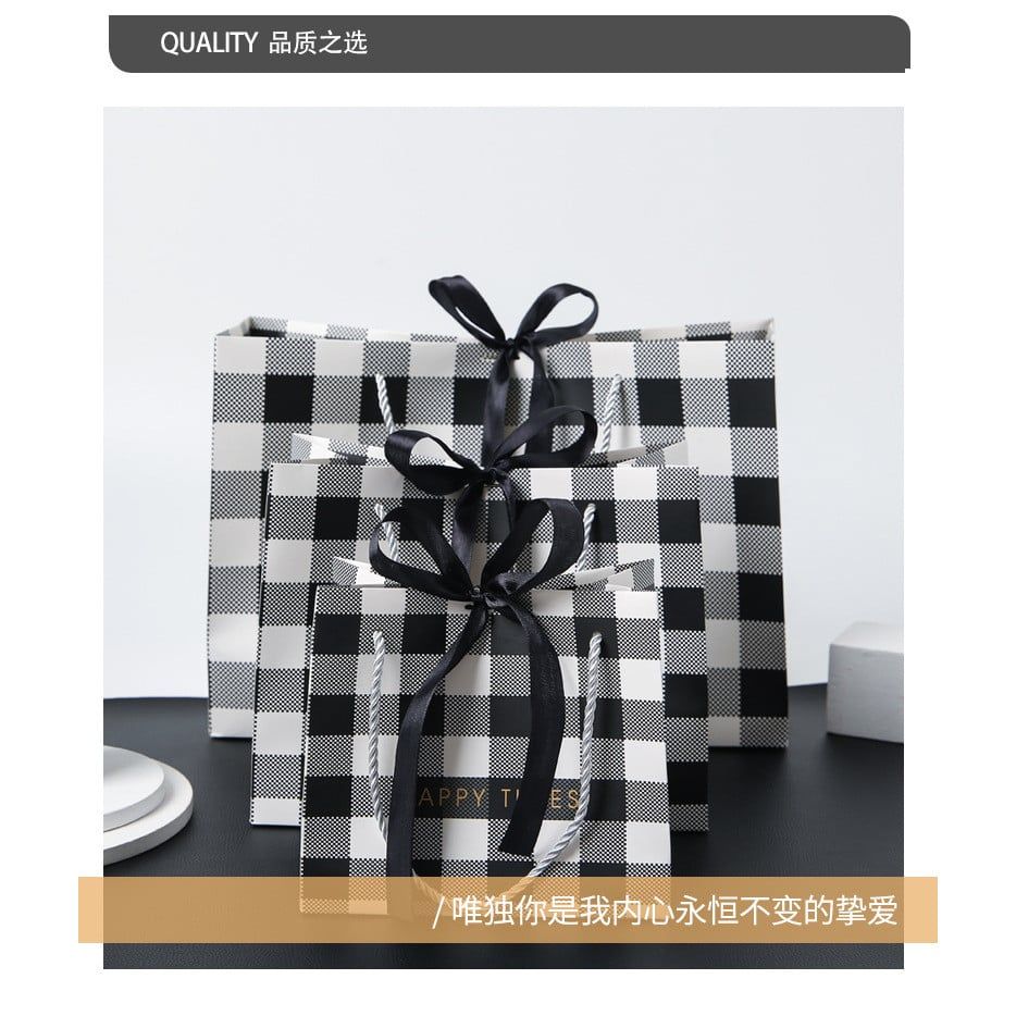  Túi quà tặng doanh nghiệp lưới đen trắng túi đóng gói đơn giản túi tote 
