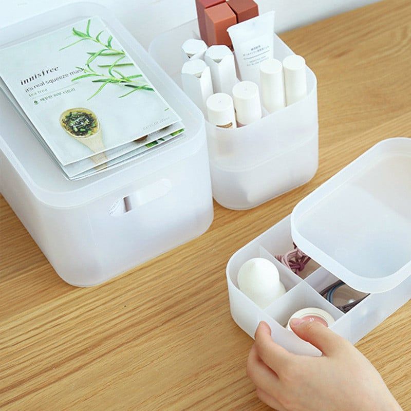  Hộp Đựng Mỹ Phẩm Trong Suốt Bề Mặt Mờ - Có Ngăn Kéo, Nắp Đậy Chống Bụi [GIAO HÀNG 2-10 NGÀY | SỈ TỪ 2 TRIỆU | CÓ THỂ IN LOGO] 