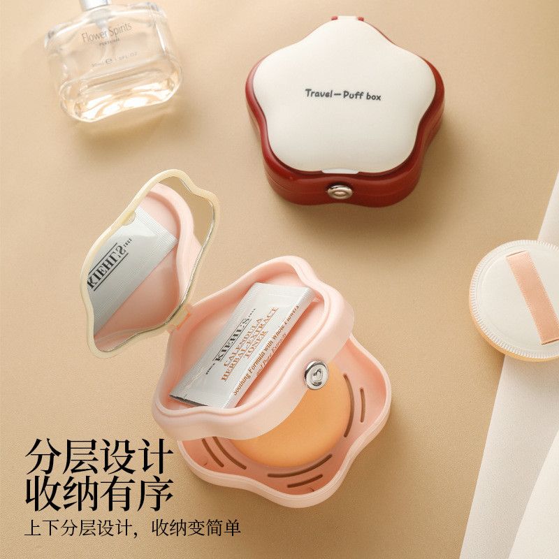  Hộp Đựng Bông Phấn Du Lịch Có Gương Màu Kem, Hồng, Xanh - Hộp Trang Điểm Chống Bụi Thoáng Khí Cầm Tay [GIAO HÀNG 2-10 NGÀY | SỈ TỪ 2 TRIỆU | CÓ THỂ IN LOGO] 
