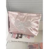  Túi Trang Điểm Nơ Ngọc Trai Satin Thêu Màu Hồng Xuyên Biên Giới [GIAO HÀNG 2-10 NGÀY | SỈ TỪ 2 TRIỆU | CÓ THỂ IN LOGO] 
