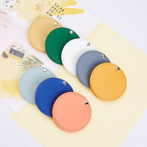  Gương trang điểm bằng da PU cầm tay, gương dặm phấn di động, gương tròn nhỏ xoay được, gương làm quà tặng, bán sỉ 