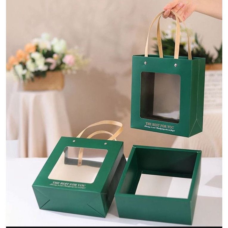  Bộ Túi Giấy và Hộp Quà Gấp Sẵn Trong Suốt Kích Thước 20x20x9cm - Quà Tết, Sinh Nhật Đáng Yêu 
