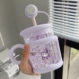  Cốc thủy tinh chịu nhiệt có ống hút, cốc mug gia dụng dễ thương 