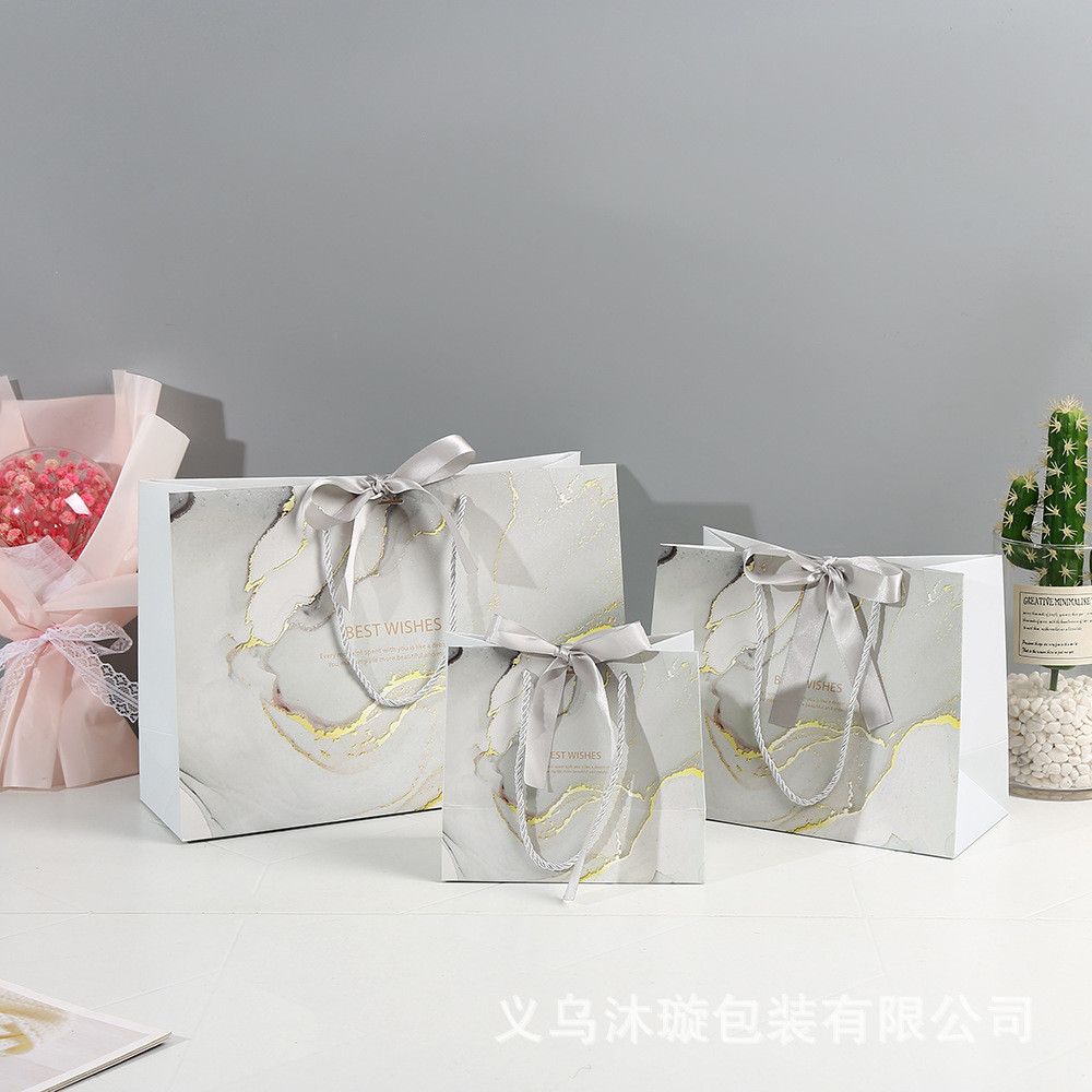 Túi quà tặng họa tiết đá cẩm thạch kèm nơ, túi xách tay cao cấp 