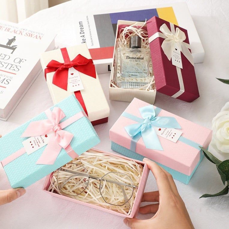  Hộp quà tặng xinh xắn (14,5x8,5x5cm) kèm nơ, tag chúc mừng - lý tưởng cho son, nước hoa, sô cô la, trang sức [Q418] 