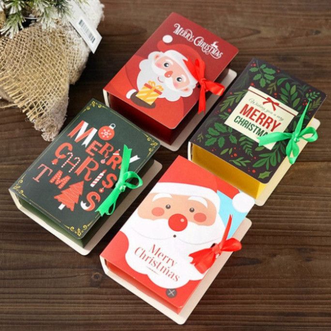 Bộ 5 Hộp quà Giáng Sinh Classy - Hình Ông Già Noel với Ruy băng 8x4,5x12cm Q766 