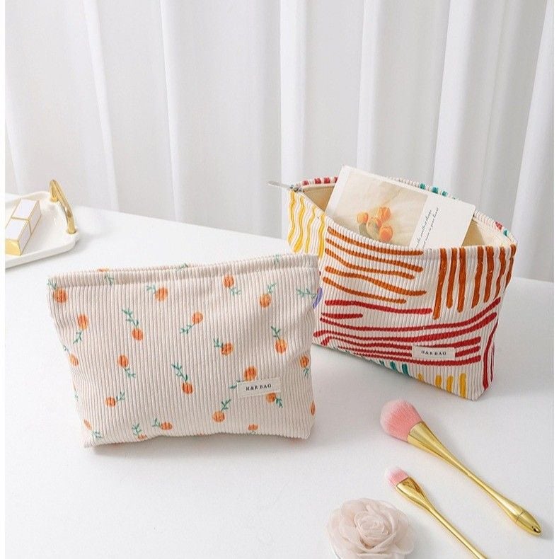  Túi mỹ phẩm nhung hoa cao cấp dung tích lớn đựng cọ trang điểm son môi cho shop 