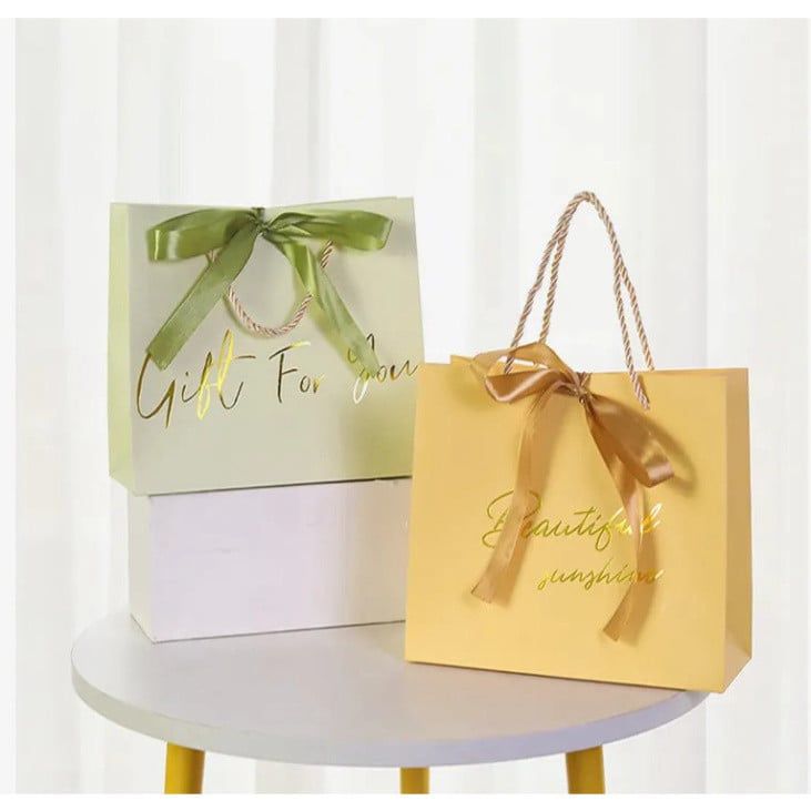  Túi Giấy Quai Dù Định Hình Cổ Điển, Kèm Ruy Băng - Phụ Kiện Quà Tặng Sang Trọng 