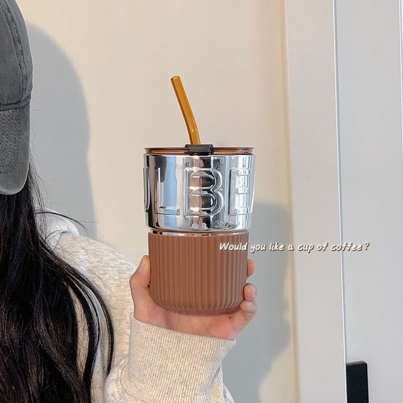  Cốc thủy tinh sang trọng với nắp và ống hút lựa chọn cao cấp cho uống nước văn phòng 