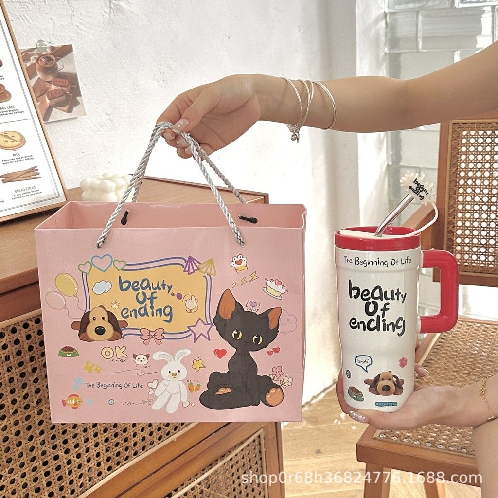  Cốc gốm có ống hút dung tích lớn cao cấp cốc nước văn phòng có nắp 