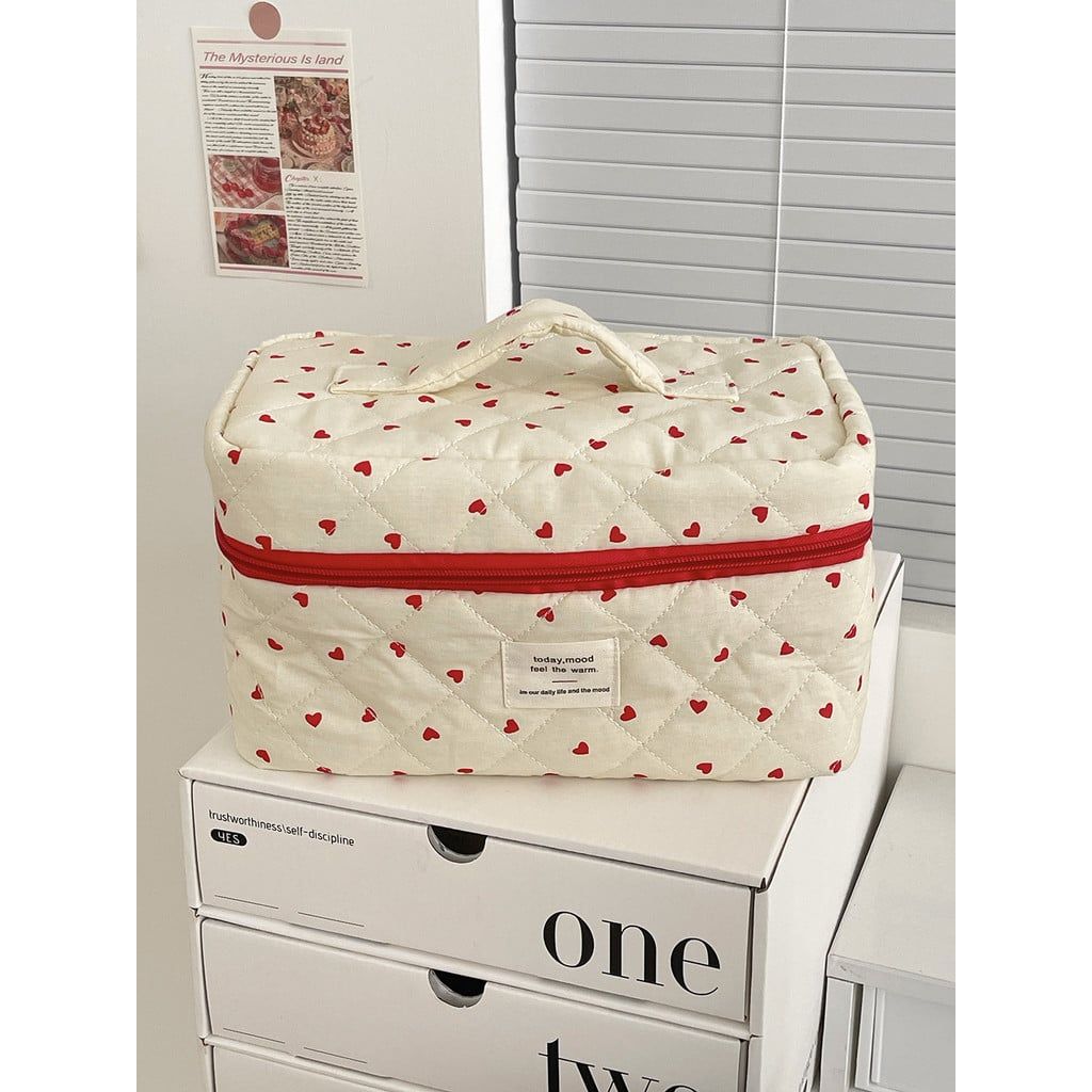  Túi Đựng Mỹ Phẩm Vải Cotton Màu Đỏ Hình Trái Tim - Túi Xách Đựng Đồ Trang Điểm, Phụ Kiện Du Lịch Dễ Thương, Xuất Khẩu [GIAO HÀNG 2-10 NGÀY | SỈ TỪ 2 TRIỆU | CÓ THỂ IN LOGO] 
