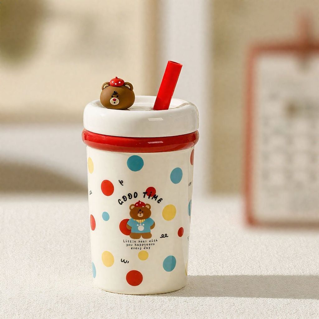  Cốc mug dung tích lớn có ống hút mẫu mới đáng yêu 