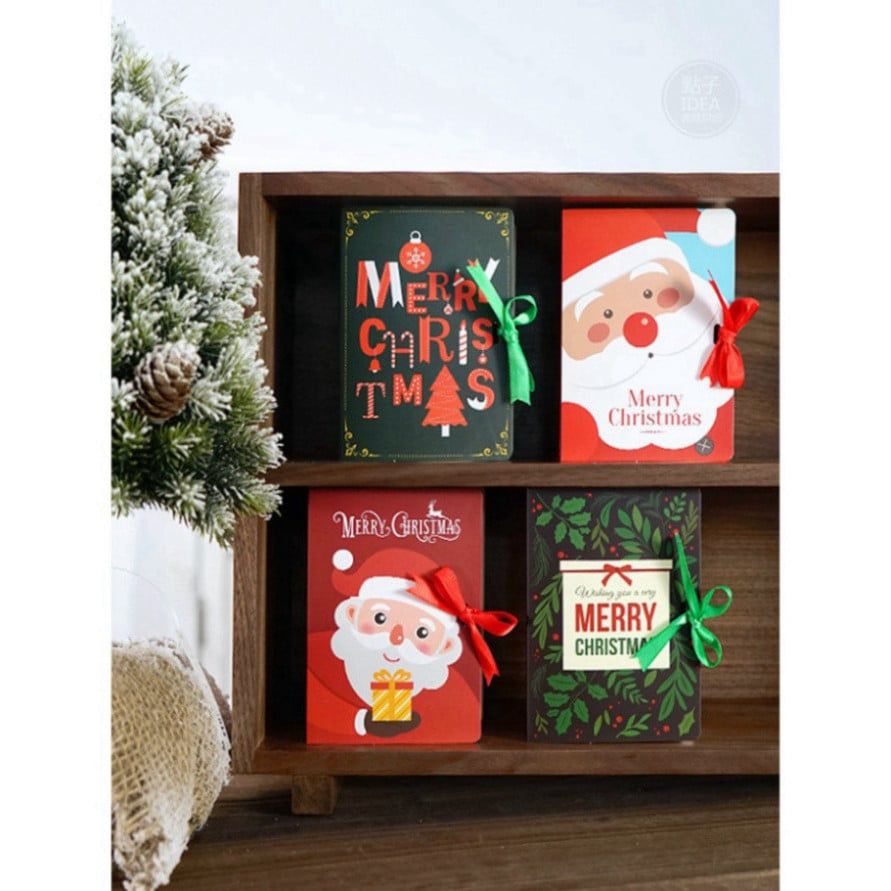  Bộ 5 Hộp quà Giáng Sinh Classy - Hình Ông Già Noel với Ruy băng 8x4,5x12cm Q766 
