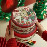  Hộp tròn nhỏ hộp giáng sinh hộp bánh quy hộp sắt màu đỏ hộp rỗng hộp quà kẹo 