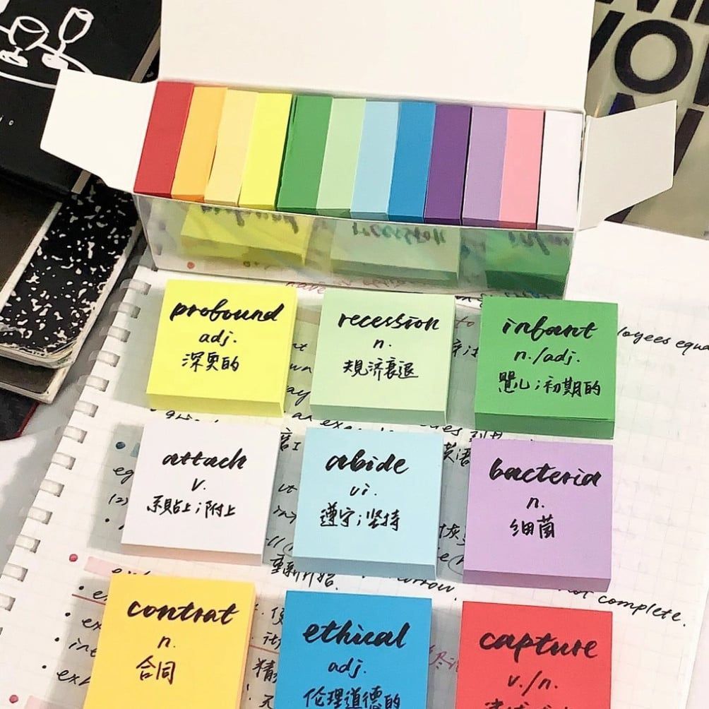  Hộp 12 tệp Giấy Ghi Chú Màu Có Thể Xé Dính - Note Pad Nhiều Màu, Phong Cách Morandi, Văn Phòng Phẩm Học Tập [GIAO HÀNG 2-10 NGÀY | SỈ TỪ 2 TRIỆU | CÓ THỂ IN LOGO] 