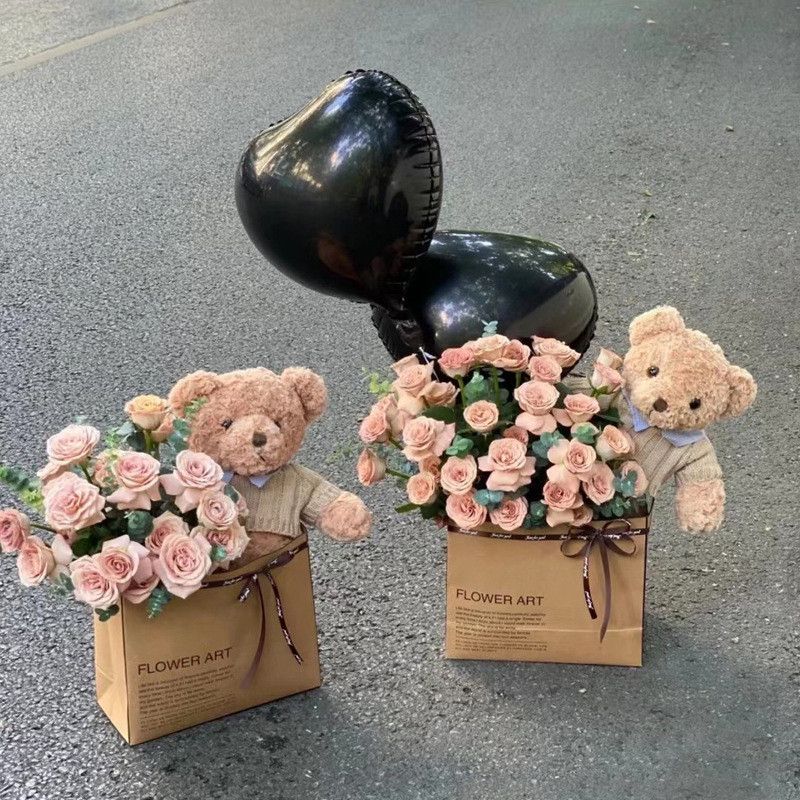  Túi giấy kraft đựng hoa tươi túi ôm gấu nhỏ gói bó hoa đơn giản quà tặng valentine 