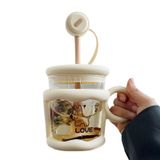  Cốc thủy tinh chịu nhiệt có ống hút, cốc mug gia dụng dễ thương 