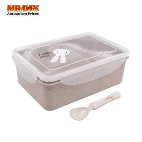  Hộp cơm trưa bằng rơm lúa mì kèm thìa, màu be (17,5cm x 13cm) - Q25-0025 