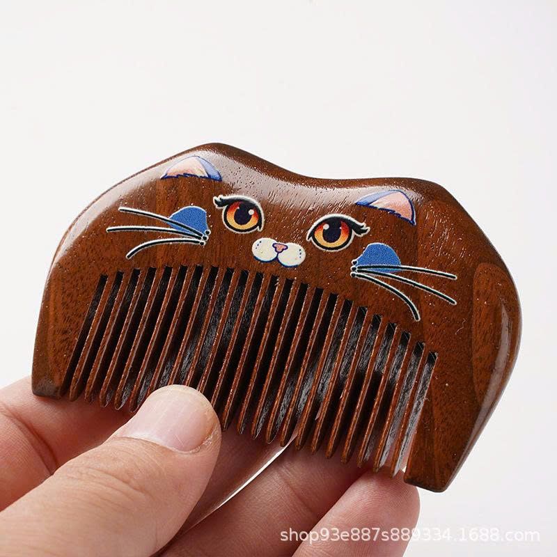  Lược Mini Gỗ đào cao cấp bằng gỗ đàn hương đen nguyên khối, thiết kế hình mèo con PK26-079 
