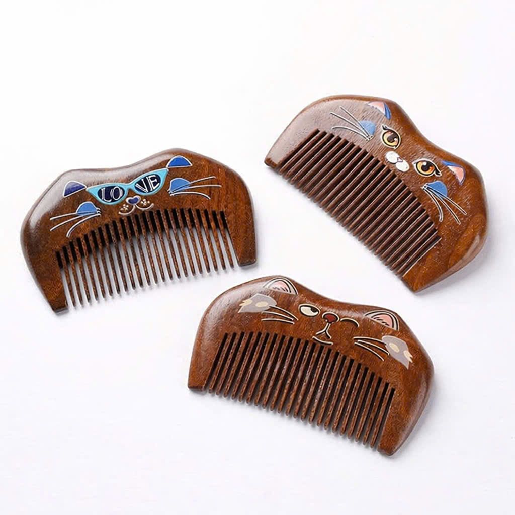  Lược Mini Gỗ đào cao cấp bằng gỗ đàn hương đen nguyên khối, thiết kế hình mèo con PK26-079 