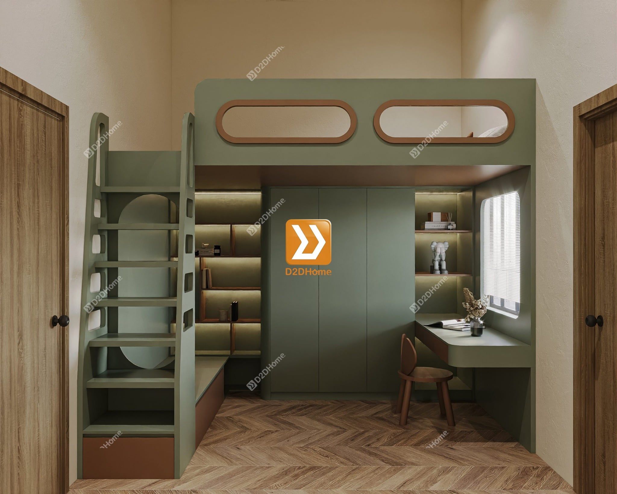 Phòng ngủ giường tầng cho 1 bé gái nhà anh Huỳnh Thành