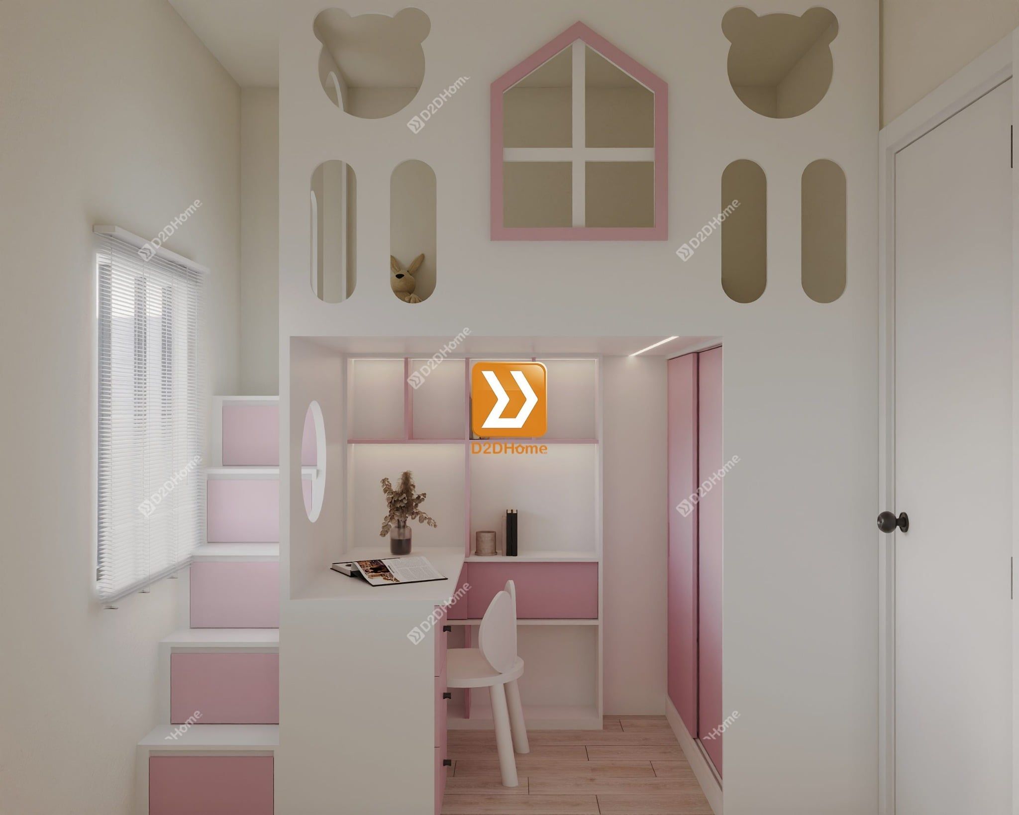 Phòng ngủ giường tầng cho 1 bé gái nhà chị Lê Huỳnh