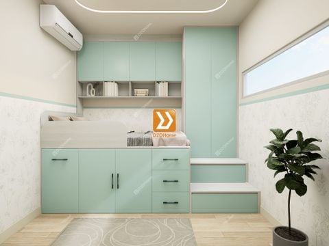 Phòng ngủ với hệ giường tủ bàn kết hợp nhà anh Hoan